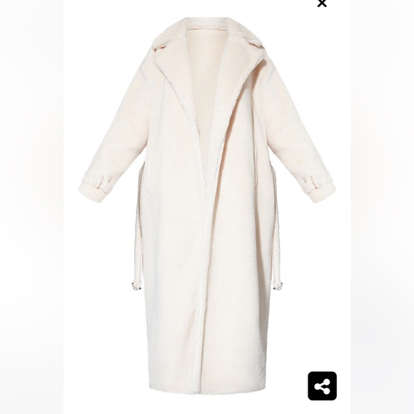 Cream Teddy Bear Borg Military Trims Coat - Picture 6 of 7